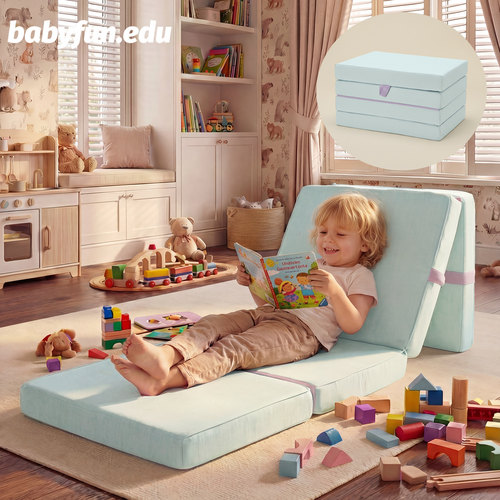 BABYFUN绒面折叠海绵垫防摔幼儿家用儿童彩虹游戏垫撞色软装坐垫 - 图2