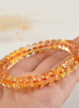 天然黄水晶手串巴西暴力黄钻石切割面手链红黄绿功效招财水晶手链