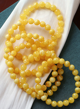 天然蜜蜡手串 老蜜蜡百花蜜鸡油黄金绞蜜瓷白飘花圆珠宝石手链