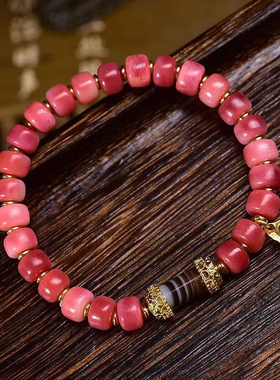 天然满血骆驼骨文玩手串桶珠单圈老型珠玛瑙配饰藏式复古手链女