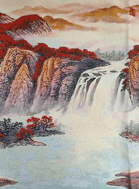 新中式刺绣织锦绣成品卧室客厅风景山水背景墙装饰画壁画富山归水