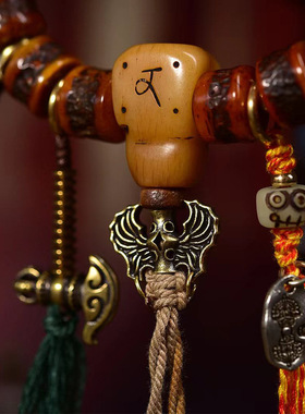 天然藏式牦牛骨文玩手串桶珠回流骨三通铜卡子配饰老料牛骨手链