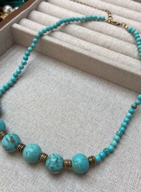 欧美高级感复古12M蓝松石项链简