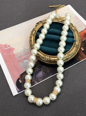 秋冬简约珍珠项链电镀真金复古宝