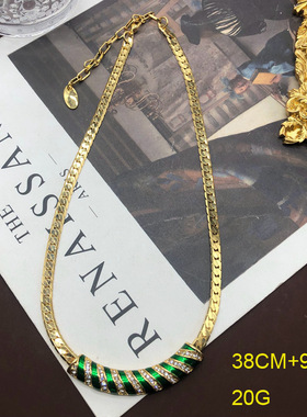 文艺复古绿色珐琅釉镀真金款铜链