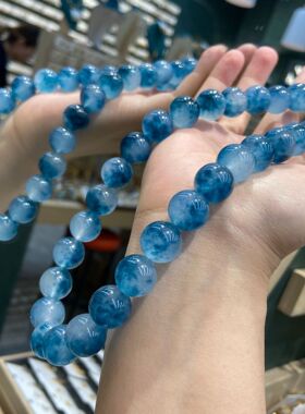 天然玉化巴西蔷薇石项链14MM蓝灵