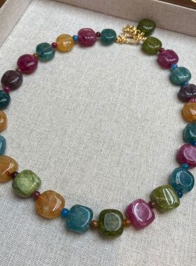 当季流行新款彩色石头方糖项链简