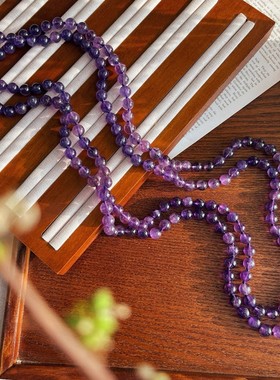 圆珠链新款天然精品8mm紫水项链