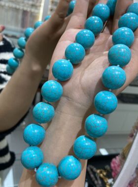 新vintage民族风20M大颗绿松石项