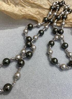 倪妮明星同款灰色拼色10mm施家珍