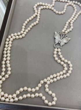 饰品8M施家珠双层长款毛衣链蝴蝶