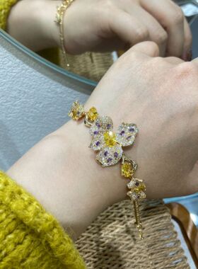 轻奢小众锆石花卉手链女潮小众设