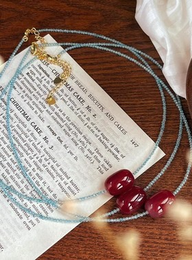 新款蓝色托帕石配上天然大颗粒红