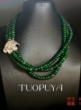 复古风手工串珠绿色多层颈链莱茵
