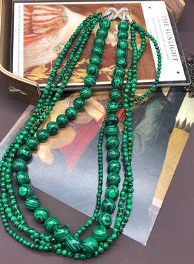 复古风多层设计手工串珠孔雀石项