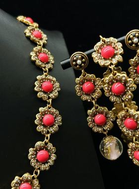 欧美夸张重工vintage花朵宝石项