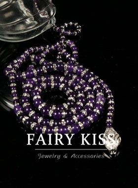 vintage灵蛇紫水晶手工串珠镶钻