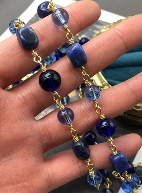 复古蓝色系项链毛衣链法式波西米