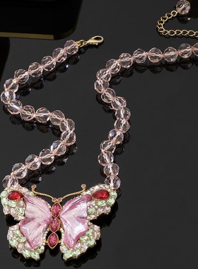 vintage可爱粉色蝴蝶胸针轻奢高