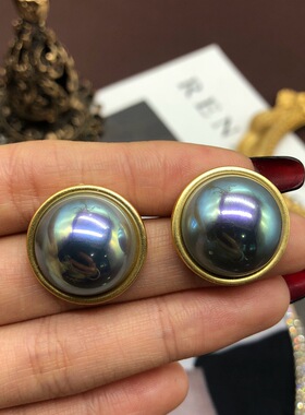 中古西洋马彩贝珍珠灰色白色圆形