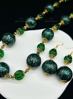 若曦vintage串珠南瓜琉璃珠耳环