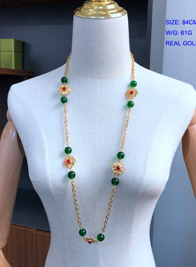 复古饰品镀真金花朵祖母绿古法琉