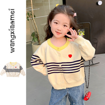 Girl Jacket Spring Autumn section 2023 Autumn Clothing New Knit Cardiovert Baby Early Autumn Little Girl Children Long Sleeve Blouse
