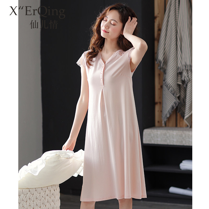 睡裙女士短袖莫代尔棉绸睡衣裙子 仙儿情睡裙