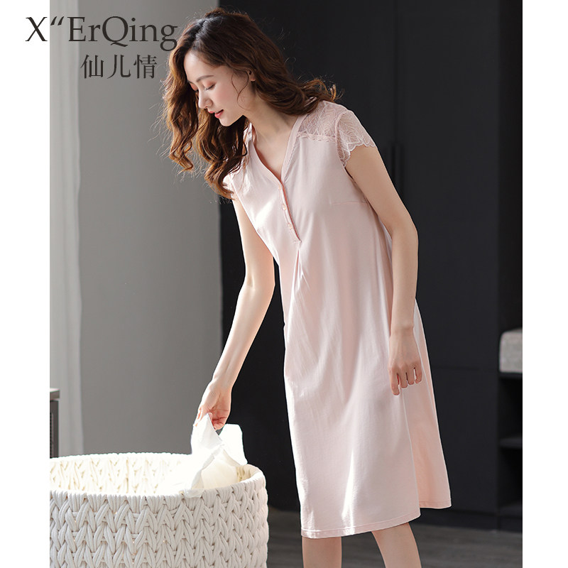 睡裙女士短袖莫代尔棉绸睡衣裙子 仙儿情睡裙