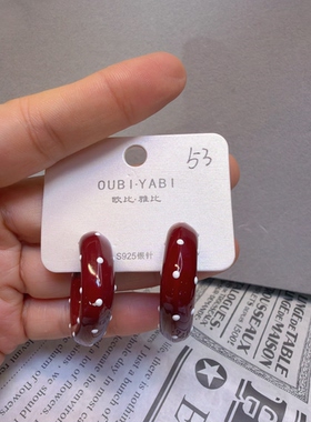 滴油波点水滴红网红气质百搭耳环轻奢高级感耳饰女品牌捡漏孤品53