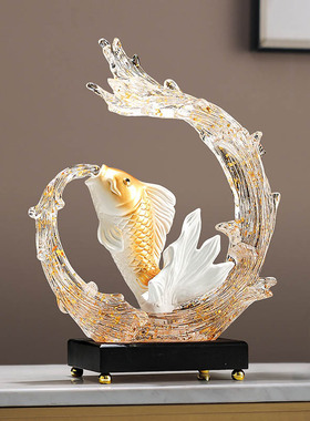 轻奢风生水起摆件家居饰品办公室客厅年年有余鲤鱼工艺品开业礼物