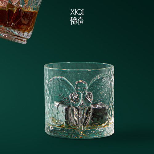 稀奇艺术男士威士忌天使浮雕冷水洋酒水玻璃杯子生日艺术礼品盒装 - 图1