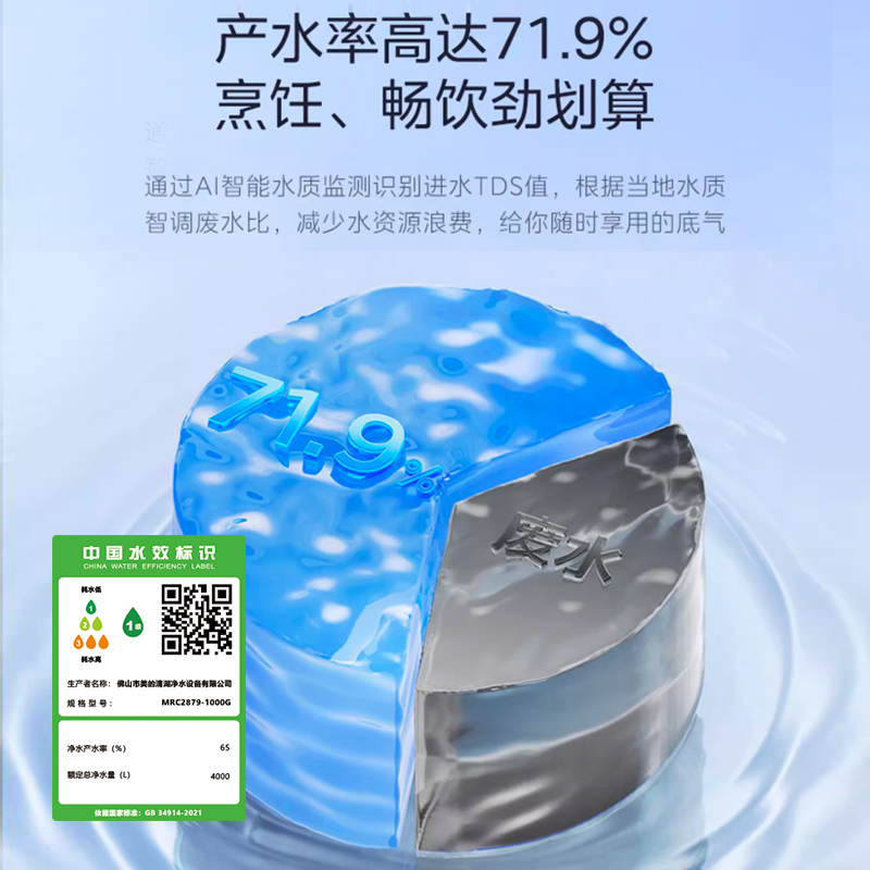 【24年新品】美的白月光净水器家用直饮澎湃净水机RO反渗透1000G - 图3