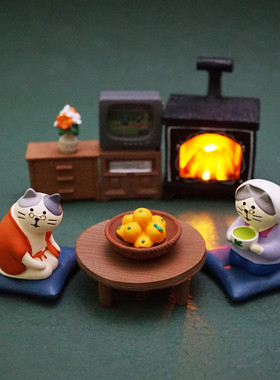 日式zakka猫微缩场景娃娃屋家具沙发氛围感发光壁炉壁灯摆件车载