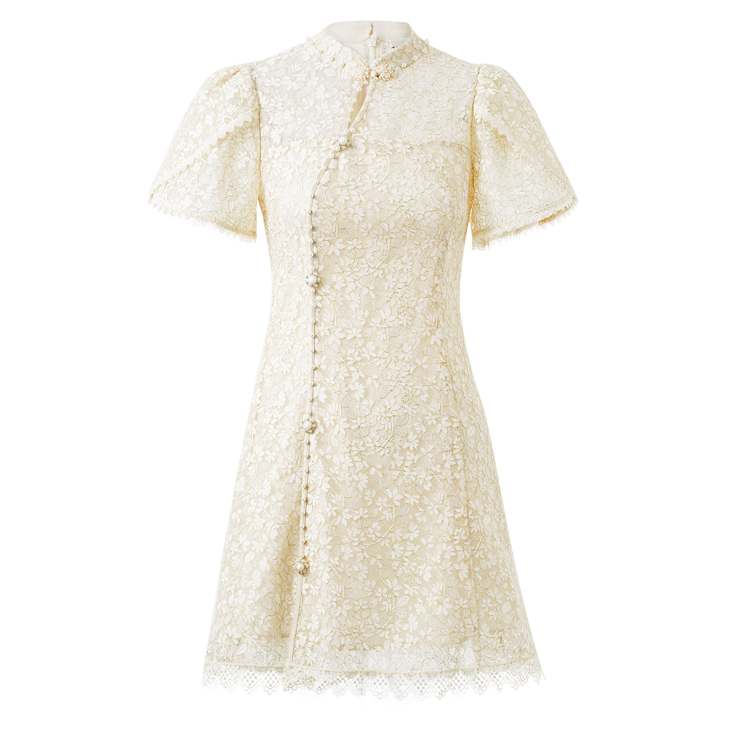 aui杏色旗袍改良网纱蕾丝修身裙子 aui连衣裙