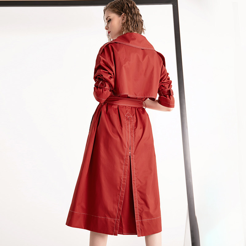 aui欧洲站红色中长款2019春秋风衣 aui风衣