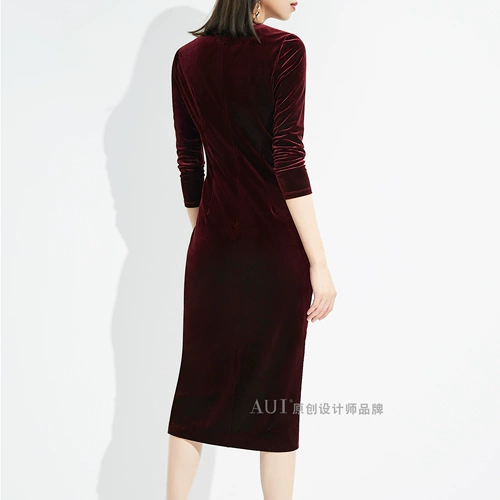 Элитное бордовое осеннее платье, сексуальный приталенный корсет, длинная юбка, V-образный вырез, средней длины