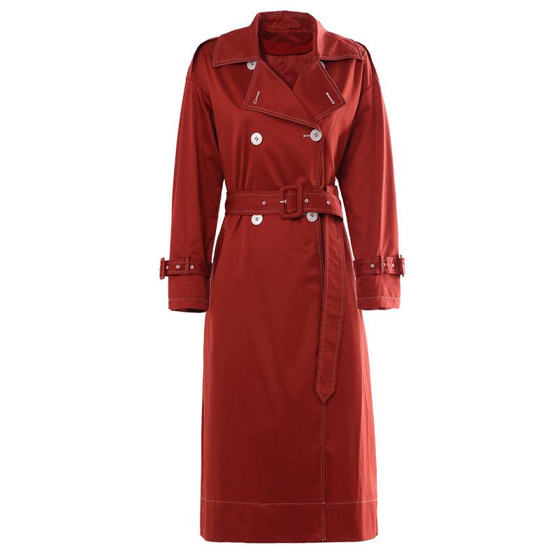 aui欧洲站红色中长款2019春秋风衣 aui风衣