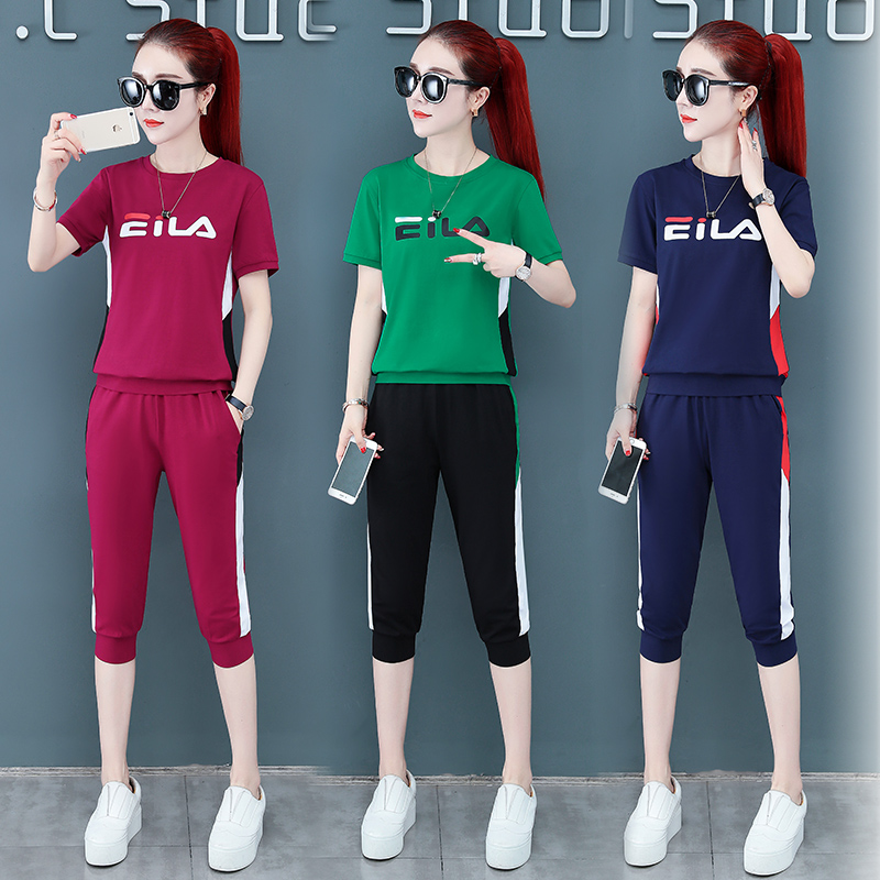 短袖短裤休闲账动服套装女 夏季夏装新款时尚纯棉七分裤两件套 2019 短袖短裤休闲账动服套装女 夏季夏装新款时尚纯棉七分裤两件套 2019