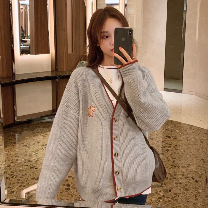 2020秋装新款宽松韩版学院风风开衫 源瑞吉服饰毛针织衫