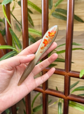 悦木坊手绘牦牛角发簪短簪铃兰花蝴蝶兰免护理礼盒装