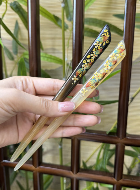 悦木坊手绘羊角发簪日常簪发金钱桂花发簪免护理羊角发簪