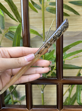 悦木坊天然手绘羊角发簪新中式意境梅花簪子日常盘发发簪