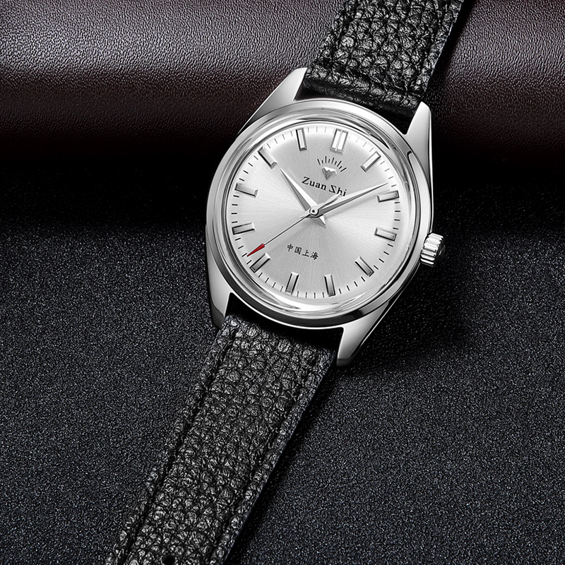 老上海钻石牌复古真皮带怀旧机械表 钻石手表国产腕表