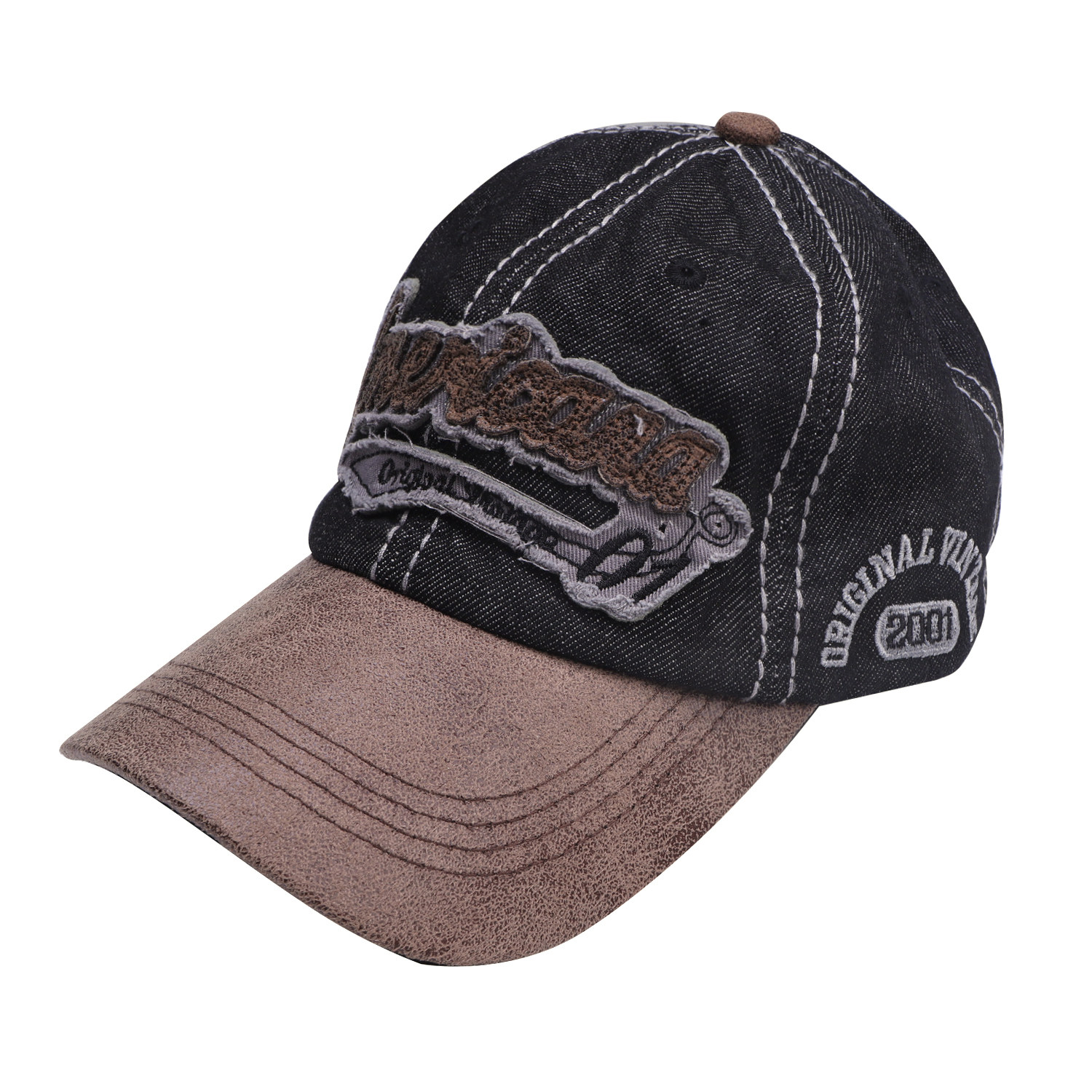 馨帮帮 做旧英文棒球帽百搭短檐遮阳帽大头围显脸小牛仔鸭舌帽女