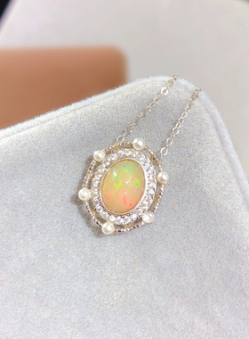 s925银饰吊坠空托镀金吊坠托包镶款嵌珍珠款椭圆形6*8镶蛋面欧泊