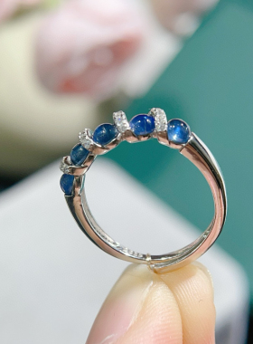 天然斯里兰卡蓝宝石戒指 圆3*3mm925银电镀白金 精工镶嵌支持检测