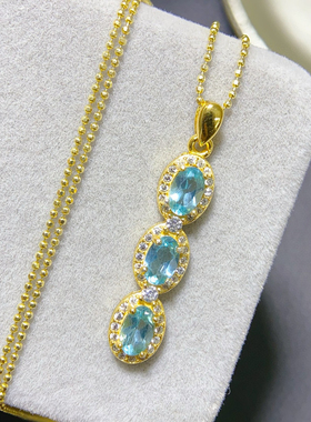 天然磷灰石吊坠 清新自然，超豪华超大气款式4*6mm925银镀黄金色