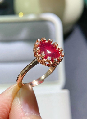 新烧红宝石戒指  鸽血红宝石戒指花苞款 大颗粒裸石手饰指环