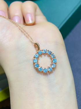 S925银镀金镶嵌天然磷灰石吊坠项链锁骨链时尚百搭送女友礼物